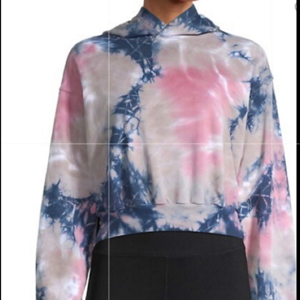 Lea & Viola tan/pink/blue/white tie dye hoodie with cropped hem. NWT, large.